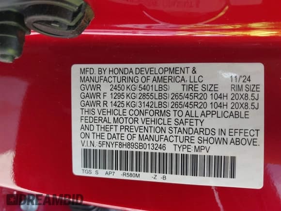 ✅ 2025 Honda Passport Black Edition • VIN: 5FNYF8H89SB013246 • Lot: 42953049. Wystawiony na IAAI z przebiegiem 6 134 mil. Bezpłatny archiwum sprzedaży aukcyjnych z USA i szczegółowy raport historii pojazdu na DreamBid. Zdjęcie 9.