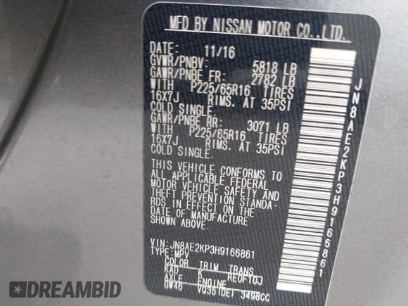 ✅ 2017 Nissan Quest SV • VIN: JN8AE2KP3H9166861 • Lot: 42535441. Wystawiony na IAAI z przebiegiem 139 999 mil. Bezpłatny archiwum sprzedaży aukcyjnych z USA i szczegółowy raport historii pojazdu na DreamBid. Zdjęcie 9.