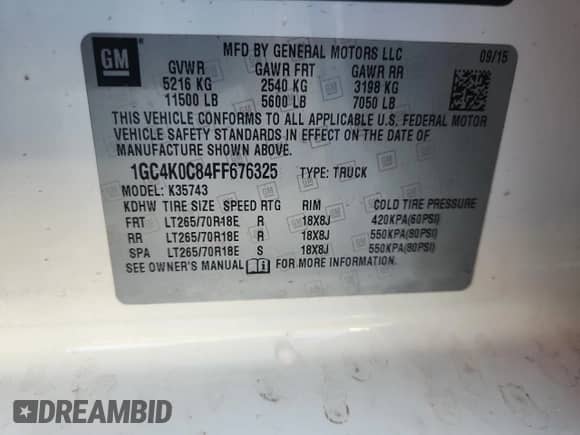 ✅ 2015 Chevrolet Silverado 3500HD LTZ • VIN: 1GC4K0C84FF676325 • Лот: 87258775. Опубликован ранее на Copart с пробегом 132 809 миль. Бесплатный доступ к архиву аукционных продаж из США и подробный отчёт об истории автомобиля на DreamBid. Изображение 13.