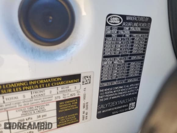 ✅ 2022 Land Rover Range Rover Velar R-Dynamic S • VIN: SALYT2EX1NA334978 • Лот: 70755355. Опубликован ранее на Copart с пробегом 37 363 миль. Бесплатный доступ к архиву аукционных продаж из США и подробный отчёт об истории автомобиля на DreamBid. Изображение 14.