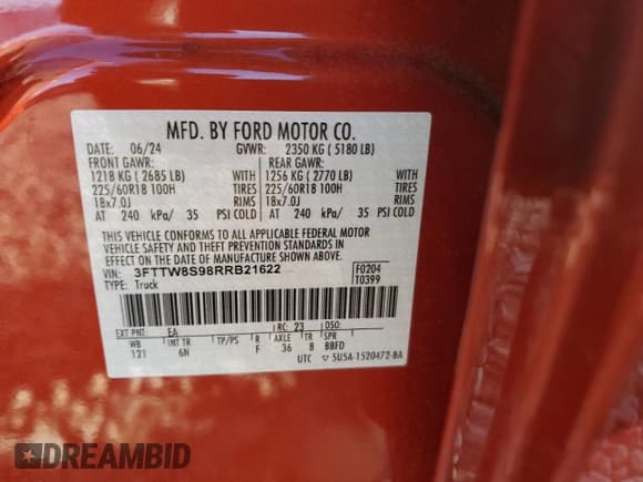 ✅ 2024 Ford Maverick Lariat • VIN: 3FTTW8S98RRB21622 • Лот: 84820935. Опубликован ранее на Copart с пробегом 5 933 миль. Бесплатный доступ к архиву аукционных продаж из США и подробный отчёт об истории автомобиля на DreamBid. Изображение 12.