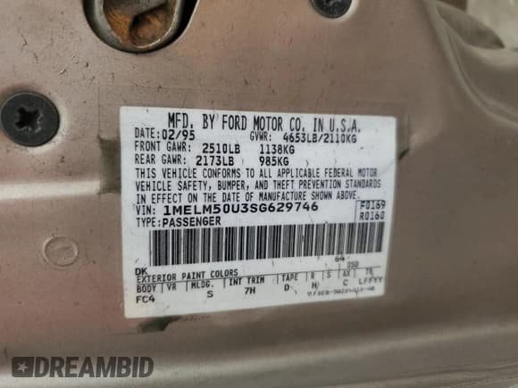 ✅ 1995 Mercury Sable GS • VIN: 1MELM50U3SG629746 • Lot: 52459715. Listed on Copart with 131,692 mi. Free auction sales archive from the USA and detailed vehicle history report at DreamBid. Image 12.