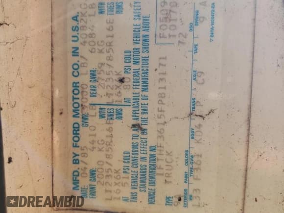 ✅ 1985 Ford F-350 • VIN: 1FTHF3615FPB13171 • Лот: 71674405. Опубликован ранее на Copart с пробегом 58 992 миль. Бесплатный доступ к архиву аукционных продаж из США и подробный отчёт об истории автомобиля на DreamBid. Изображение 12.