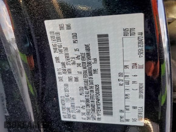 ✅ 2015 Ford F-150 Lariat • VIN: 1FTEW1EP4FFD03935 • Lot: 93567855. Listed on Copart with 192,034 mi. Free auction sales archive from the USA and detailed vehicle history report at DreamBid. Image 12.