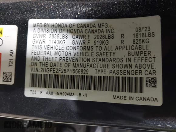 ✅ 2023 Honda Civic LX • VIN: 2HGFE2F26PH569829 • Lot: 43550592. Wystawiony na IAAI z przebiegiem 20 267 mil. Bezpłatny archiwum sprzedaży aukcyjnych z USA i szczegółowy raport historii pojazdu na DreamBid. Zdjęcie 9.