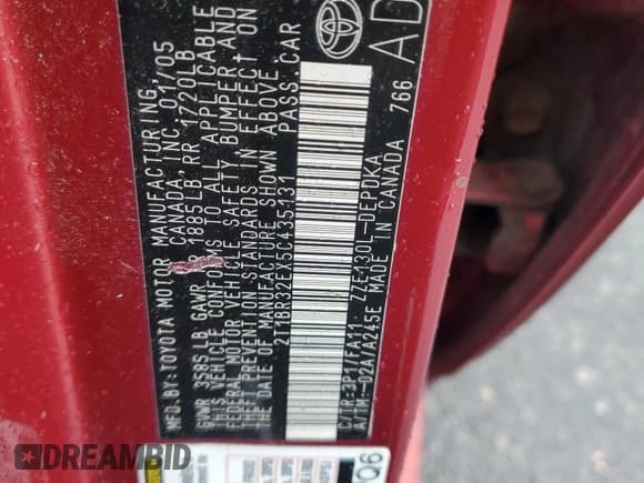 ✅ 2005 Toyota Corolla CE • VIN: 2T1BR32EX5C435131 • Lot: 57215335. Listed on Copart with 219,863 mi. Free auction sales archive from the USA and detailed vehicle history report at DreamBid. Image 12.