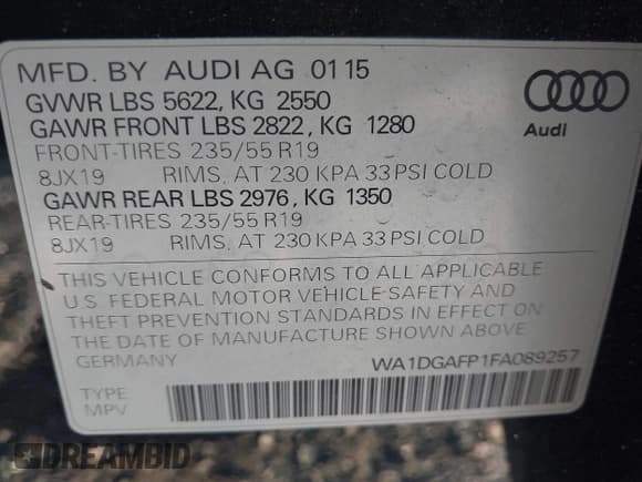 ✅ 2015 Audi Q5 Premium Plus • VIN: WA1DGAFP1FA089257 • Лот: 42782149. Опубликован ранее на IAAI с пробегом 140 664 миль. Бесплатный доступ к архиву аукционных продаж из США и подробный отчёт об истории автомобиля на DreamBid. Изображение 9.