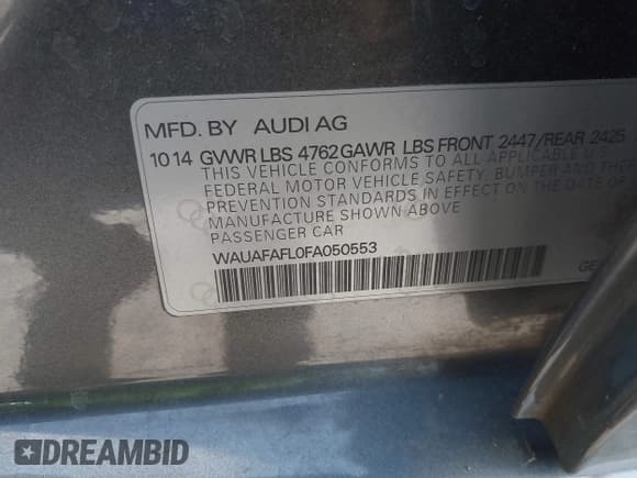 ✅ 2015 Audi A4 Premium • VIN: WAUAFAFL0FA050553 • Lot: 42568239. Wystawiony na IAAI z przebiegiem 122 821 mil. Bezpłatny archiwum sprzedaży aukcyjnych z USA i szczegółowy raport historii pojazdu na DreamBid. Zdjęcie 9.