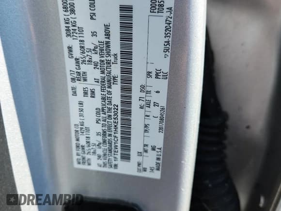 ✅ 2017 Ford F-150 XL • VIN: 1FTEW1CF1HKE53022 • Лот: 80877995. Опубликован ранее на Copart с пробегом 135 907 миль. Бесплатный доступ к архиву аукционных продаж из США и подробный отчёт об истории автомобиля на DreamBid. Изображение 12.