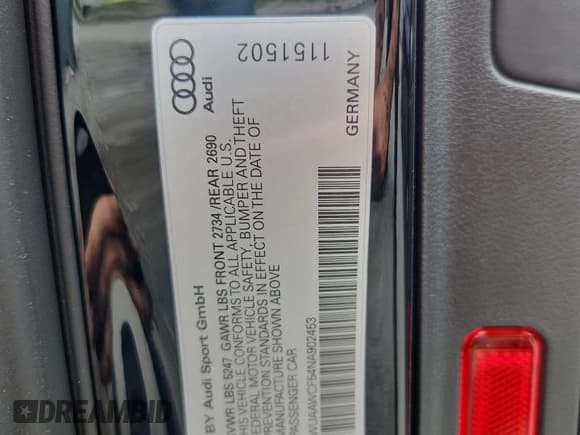 ✅ 2022 Audi RS 5 Sportback • VIN: WUAAWCF54NA902453 • Lot: 59820665. Listed on Copart with Not provided. Free auction sales archive from the USA and detailed vehicle history report at DreamBid. Image 12.