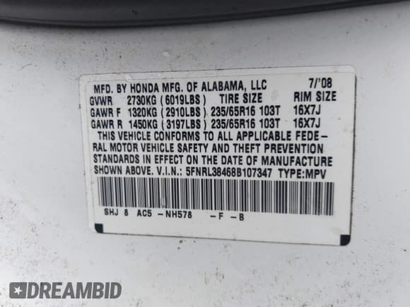 ✅ 2008 Honda Odyssey EX • VIN: 5FNRL38468B107347 • Lot: 43758518. Wystawiony na IAAI z przebiegiem 206 432 mil. Bezpłatny archiwum sprzedaży aukcyjnych z USA i szczegółowy raport historii pojazdu na DreamBid. Zdjęcie 9.