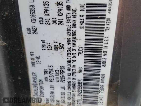 2002 Dodge Dakota z VIN 1B7GL12X22S589971, wystawiony jako Copart lot #79740174 z przebiegiem 183 718 mil mil oraz Czysty tytuł • Clean title. Historia ofert i sprzedaży dostępna na DreamBid. Obrazek 12.