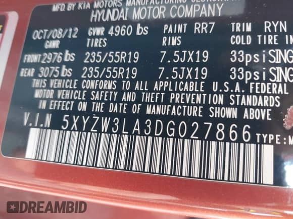 2013 Hyundai Santa Fe Sport z VIN 5XYZW3LA3DG027866, wystawiony jako IAAI lot #42028668 z przebiegiem 110 609 mil mil oraz . Historia ofert i sprzedaży dostępna na DreamBid. Obrazek 9.