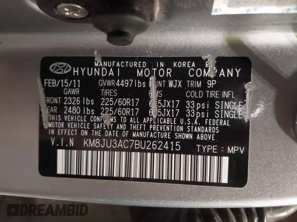 2011 Hyundai Tucson GLS z VIN KM8JU3AC7BU262415, wystawiony jako IAAI lot #43439786 z przebiegiem 88 234 mil mil oraz . Historia ofert i sprzedaży dostępna na DreamBid. Obrazek 9.