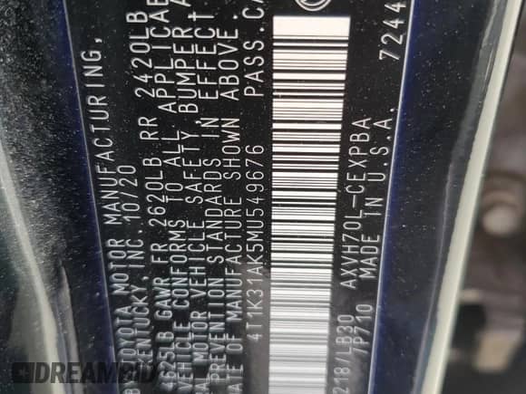 2021 Toyota Camry Hybrid XSE с VIN 4T1K31AK5MU549676, выставлен на аукционе Copart как лот 81924375 с пробегом 83 653 миль миль и Списание • Salvage title. История ставок и продаж доступна на DreamBid. Изображение 13.