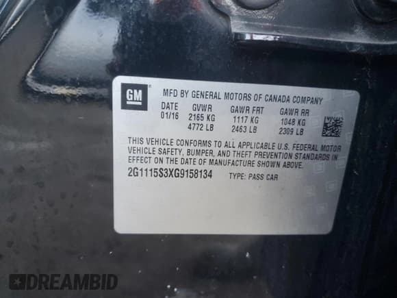 ✅ 2016 Chevrolet Impala LT • VIN: 2G1115S3XG9158134 • Лот: 69700364. Опубликован ранее на Copart с пробегом 157 706 миль. Бесплатный доступ к архиву аукционных продаж из США и подробный отчёт об истории автомобиля на DreamBid. Изображение 12.