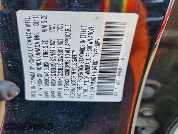 ✅ 2015 Honda CR-V EX-L • VIN: 2HKRM3H7XFH547187 • Lot: 94720455. Listed on Copart with 194,133 mi. Free auction sales archive from the USA and detailed vehicle history report at DreamBid. Image 13.