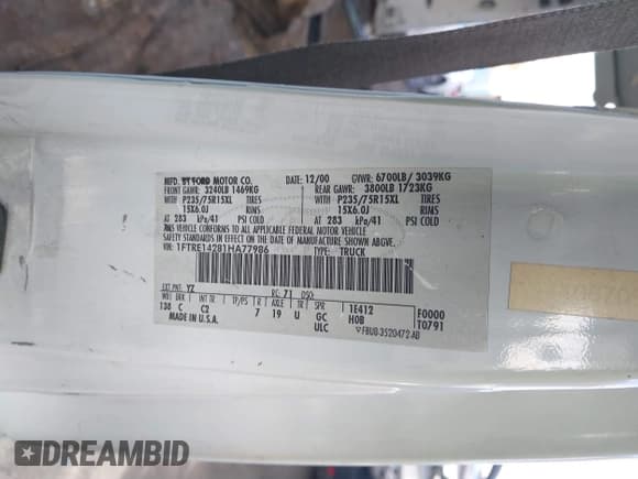 ✅ 2001 Ford Econoline Cargo • VIN: 1FTRE14281HA77986 • Lot: 41493232. Listed on IAAI with 151,753 mi. Free auction sales archive from the USA and detailed vehicle history report at DreamBid. Image 9.