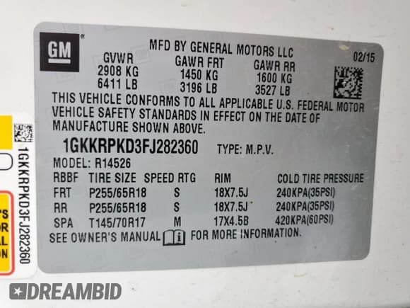 ✅ 2015 GMC Acadia SLE • VIN: 1GKKRPKD3FJ282360 • Лот: 92843985. Опубликован ранее на Copart с пробегом 181 921 миль. Бесплатный доступ к архиву аукционных продаж из США и подробный отчёт об истории автомобиля на DreamBid. Изображение 13.