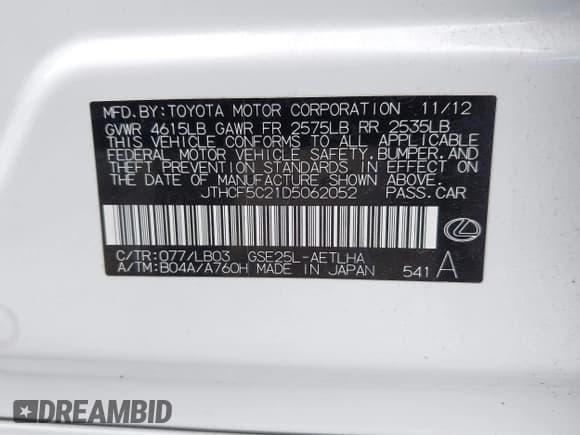 ✅ 2013 Lexus IS 250 • VIN: JTHCF5C21D5062052 • Lot: 42121728. Wystawiony na IAAI z przebiegiem 96 984 mil. Bezpłatny archiwum sprzedaży aukcyjnych z USA i szczegółowy raport historii pojazdu na DreamBid. Zdjęcie 9.