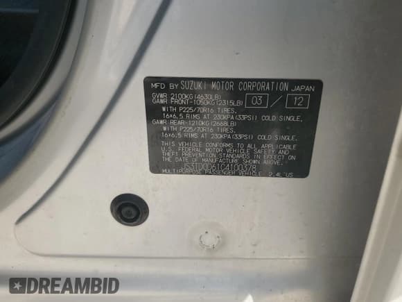 ✅ 2012 Suzuki Grand Vitara Premium • VIN: JS3TD0D61C4100378 • Лот: 72030495. Опубликован ранее на Copart с пробегом 116 400 миль. Бесплатный доступ к архиву аукционных продаж из США и подробный отчёт об истории автомобиля на DreamBid. Изображение 13.