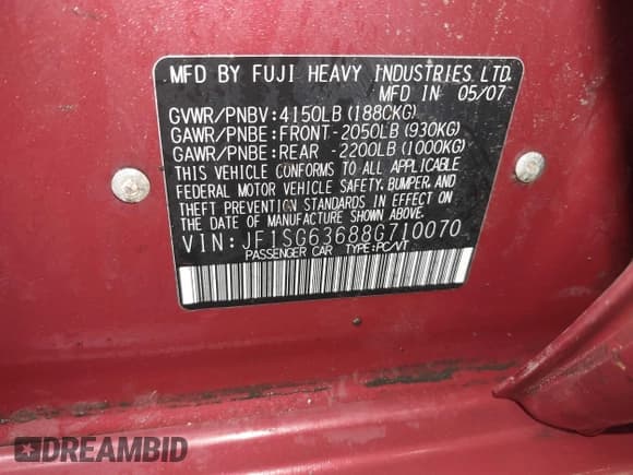 ✅ 2008 Subaru Forester X • VIN: JF1SG63688G710070 • Лот: 41757247. Опубликован ранее на IAAI с пробегом 234 396 миль. Бесплатный доступ к архиву аукционных продаж из США и подробный отчёт об истории автомобиля на DreamBid. Изображение 9.