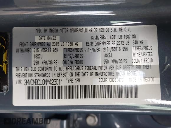 ✅ 2022 Mazda CX-30 S Preferred • VIN: 3MVDMBCL0NM423011 • Lot: 43151473. Listed on IAAI with 30,741 mi. Free auction sales archive from the USA and detailed vehicle history report at DreamBid. Image 9.