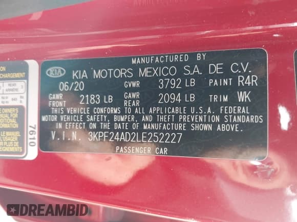✅ 2020 Kia Forte LXS • VIN: 3KPF24AD2LE252227 • Lot: 41555563. Wystawiony na IAAI z przebiegiem 78 201 mil. Bezpłatny archiwum sprzedaży aukcyjnych z USA i szczegółowy raport historii pojazdu na DreamBid. Zdjęcie 9.