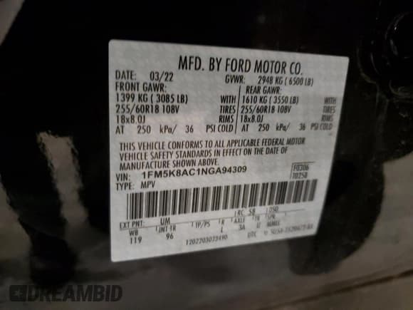 ✅ 2022 Ford Police Interceptor Utility • VIN: 1FM5K8AC1NGA94309 • Лот: 85947204. Опубликован ранее на Copart с пробегом 51 365 миль. Бесплатный доступ к архиву аукционных продаж из США и подробный отчёт об истории автомобиля на DreamBid. Изображение 14.