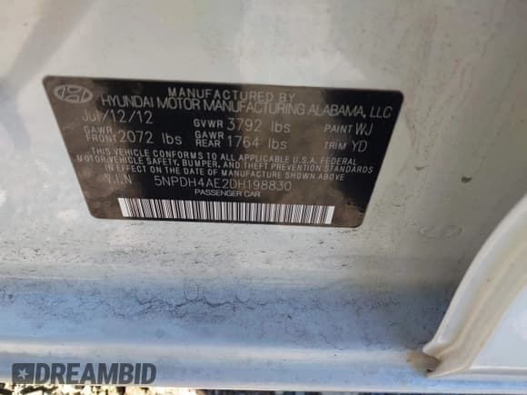 ✅ 2013 Hyundai Elantra GLS • VIN: 5NPDH4AE2DH198830 • Lot: 43776253. Listed on IAAI with 126,233 mi. Free auction sales archive from the USA and detailed vehicle history report at DreamBid. Image 9.