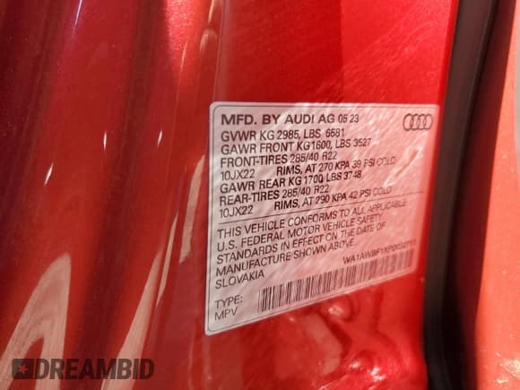 ✅ 2023 Audi SQ8 Premium Plus • VIN: WA1AWBF1XPD032711 • Lot: 60525814. Listed on Copart with 7,267 mi. Free auction sales archive from the USA and detailed vehicle history report at DreamBid. Image 13.