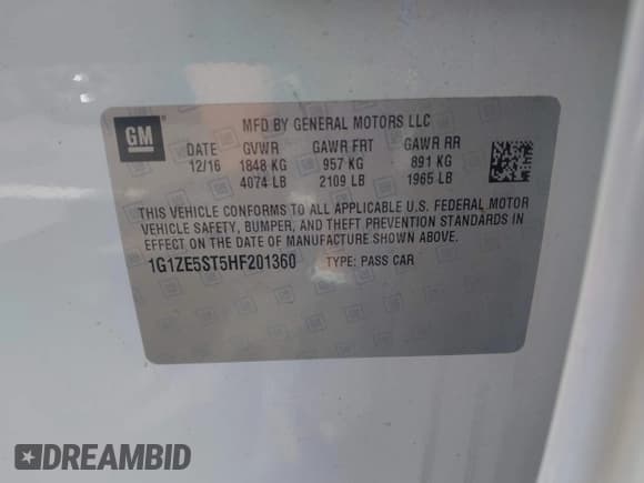 ✅ 2017 Chevrolet Malibu LT • VIN: 1G1ZE5ST5HF201360 • Lot: 43395467. Listed on IAAI with 46,506 mi. Free auction sales archive from the USA and detailed vehicle history report at DreamBid. Image 9.