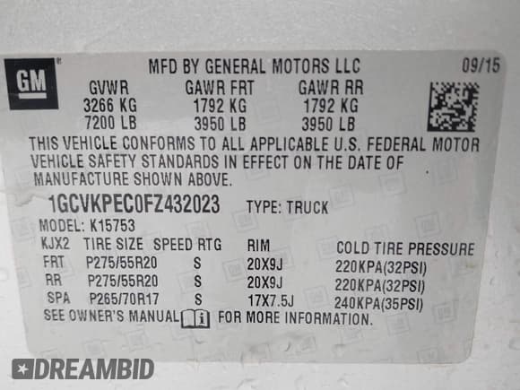 ✅ 2015 Chevrolet Silverado 1500 LS • VIN: 1GCVKPEC0FZ432023 • Lot: 43288883. Listed on IAAI with 185,205 mi. Free auction sales archive from the USA and detailed vehicle history report at DreamBid. Image 9.