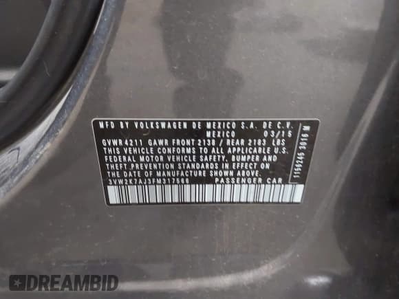 ✅ 2015 Volkswagen Jetta S • VIN: 3VW2K7AJ3FM317566 • Lot: 42990598. Listed on IAAI with 102,766 mi. Free auction sales archive from the USA and detailed vehicle history report at DreamBid. Image 9.