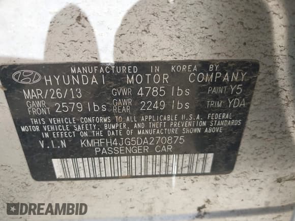 ✅ 2013 Hyundai Azera • VIN: KMHFH4JG5DA270875 • Lot: 41984735. Wystawiony na IAAI z przebiegiem Nie podano. Bezpłatny archiwum sprzedaży aukcyjnych z USA i szczegółowy raport historii pojazdu na DreamBid. Zdjęcie 9.