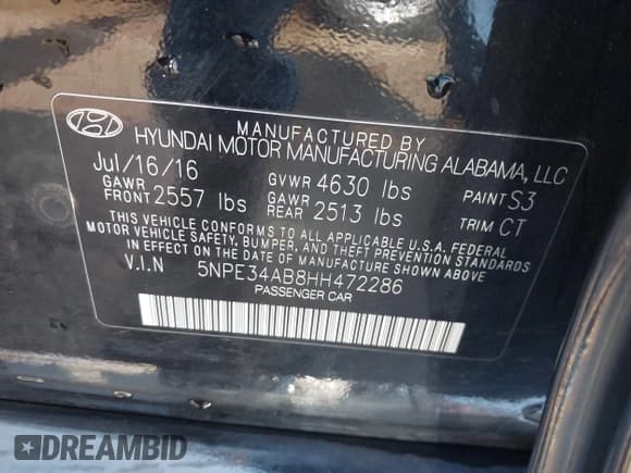 ✅ 2017 Hyundai Sonata Sport • VIN: 5NPE34AB8HH472286 • Лот: 43321859. Опубликован ранее на IAAI с пробегом 93 265 миль. Бесплатный доступ к архиву аукционных продаж из США и подробный отчёт об истории автомобиля на DreamBid. Изображение 9.