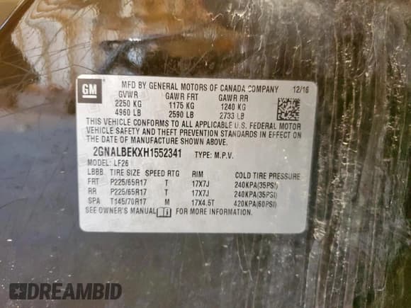 ✅ 2017 Chevrolet Equinox LS • VIN: 2GNALBEKXH1552341 • Лот: 90218835. Опубликован ранее на Copart с пробегом Не указан. Бесплатный доступ к архиву аукционных продаж из США и подробный отчёт об истории автомобиля на DreamBid. Изображение 13.