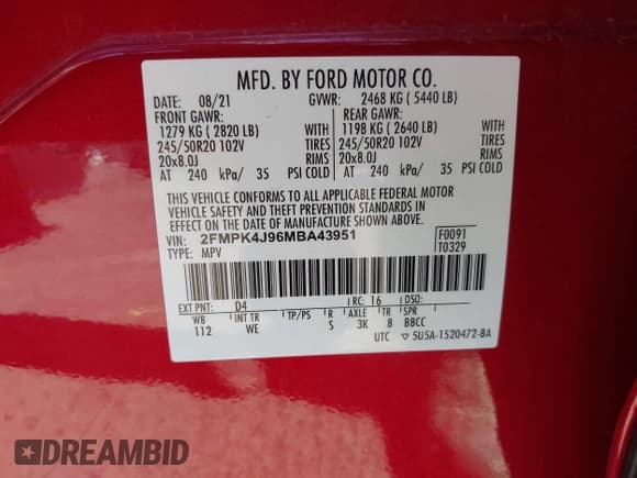 ✅ 2021 Ford Edge SEL • VIN: 2FMPK4J96MBA43951 • Lot: 42753104. Listed on IAAI with 46,866 mi. Free auction sales archive from the USA and detailed vehicle history report at DreamBid. Image 9.