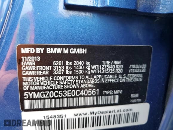 ✅ 2014 BMW X6 M • VIN: 5YMGZ0C53E0C40561 • Lot: 61092915. Wystawiony na Copart z przebiegiem Nie podano. Bezpłatny archiwum sprzedaży aukcyjnych z USA i szczegółowy raport historii pojazdu na DreamBid. Zdjęcie 13.