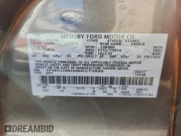 ✅ 2006 Ford Escape Hybrid • VIN: 1FMCU96H06KC73595 • Lot: 96231545. Listed on Copart with 89,226 mi. Free auction sales archive from the USA and detailed vehicle history report at DreamBid. Image 13.