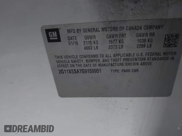 ✅ 2016 Chevrolet Impala LS • VIN: 2G11X5SA7G9159951 • Lot: 41914109. Listed on IAAI with 135,432 mi. Free auction sales archive from the USA and detailed vehicle history report at DreamBid. Image 9.