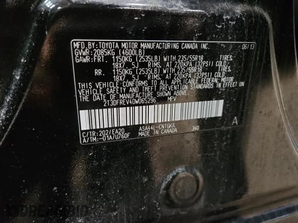 ✅ 2013 Toyota RAV4 Limited • VIN: 2T3DFREV4DW065296 • Лот: 93401695. Опубликован ранее на Copart с пробегом 133 856 миль. Бесплатный доступ к архиву аукционных продаж из США и подробный отчёт об истории автомобиля на DreamBid. Изображение 13.