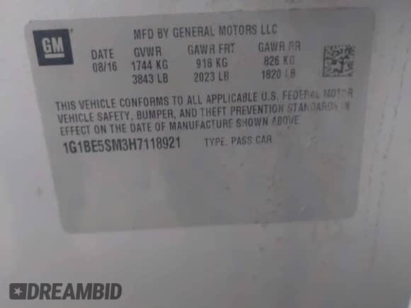 2017 Chevrolet Cruze LT с VIN 1G1BE5SM3H7118921, выставлен на аукционе IAAI как лот 43186154 с пробегом 102 081 миль миль и . История ставок и продаж доступна на DreamBid. Изображение 9.