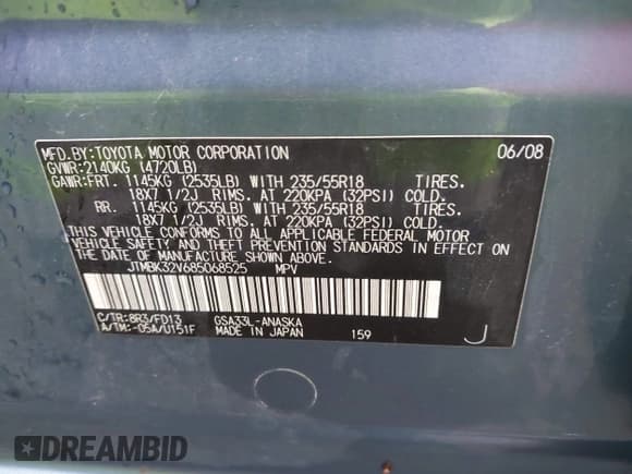 ✅ 2008 Toyota RAV4 Sport • VIN: JTMBK32V685068525 • Lot: 42183608. Listed on IAAI with 172,927 mi. Free auction sales archive from the USA and detailed vehicle history report at DreamBid. Image 9.