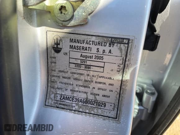 ✅ 2006 Maserati Quattroporte • VIN: ZAMCE39A660021029 • Лот: 84307964. Опубликован ранее на Copart с пробегом 57 763 миль. Бесплатный доступ к архиву аукционных продаж из США и подробный отчёт об истории автомобиля на DreamBid. Изображение 10.