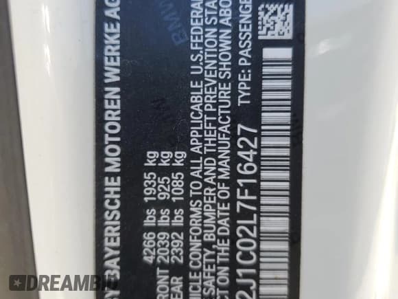 ✅ 2020 BMW 2 Series 230i • VIN: WBA2J1C02L7F16427 • Lot: 67260025. Listed on Copart with 60,280 mi. Free auction sales archive from the USA and detailed vehicle history report at DreamBid. Image 13.