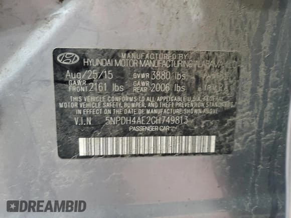 ✅ 2016 Hyundai Elantra SE • VIN: 5NPDH4AE2GH749813 • Lot: 90536845. Listed on Copart with 73,950 mi. Free auction sales archive from the USA and detailed vehicle history report at DreamBid. Image 13.