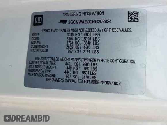 2022 Chevrolet Silverado 1500 Work Truck z VIN 3GCNWAED1NG202824, wystawiony jako Copart lot #60652915 z przebiegiem 56 196 mil mil oraz Szkoda całkowita • Salvage title. Historia ofert i sprzedaży dostępna na DreamBid. Obrazek 12.