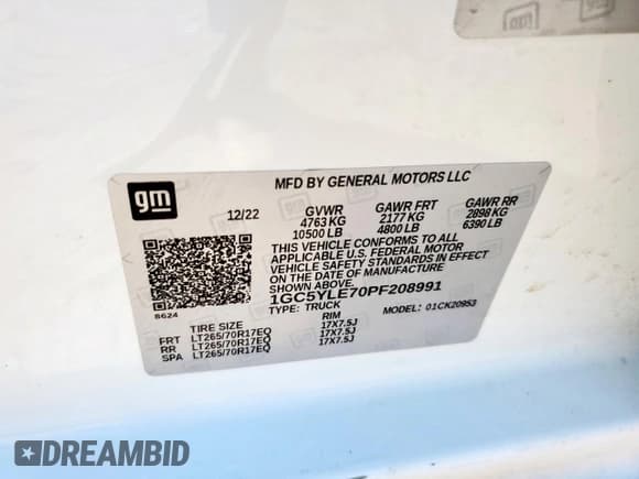 ✅ 2023 Chevrolet Silverado 2500HD Work Truck • VIN: 1GC5YLE70PF208991 • Lot: 86257655. Wystawiony na Copart z przebiegiem 84 392 mil. Bezpłatny archiwum sprzedaży aukcyjnych z USA i szczegółowy raport historii pojazdu na DreamBid. Zdjęcie 10.