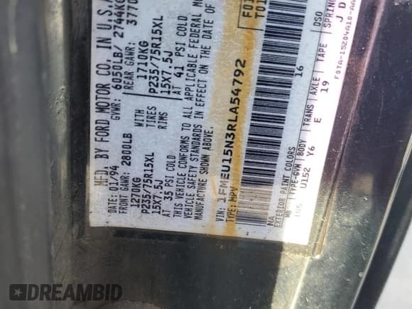 ✅ 1994 Ford Bronco Eddie Bauer • VIN: 1FMEU15N3RLA54792 • Lot: 65905724. Listed on Copart with Not provided. Free auction sales archive from the USA and detailed vehicle history report at DreamBid. Image 13.